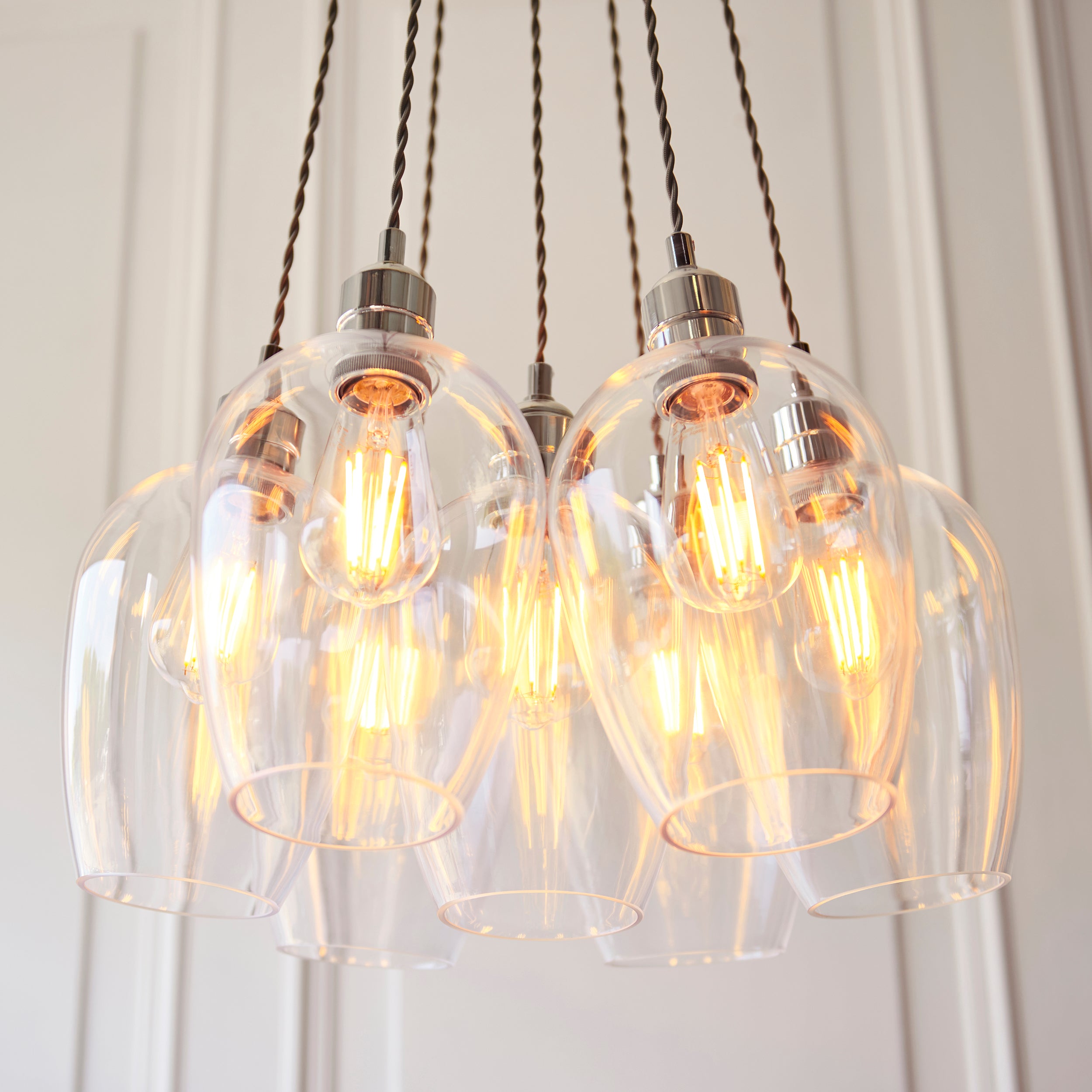 Utopia Finesse 7 Light Cluster Ceiling Pendant - Bright Nickel & Clear Glass
