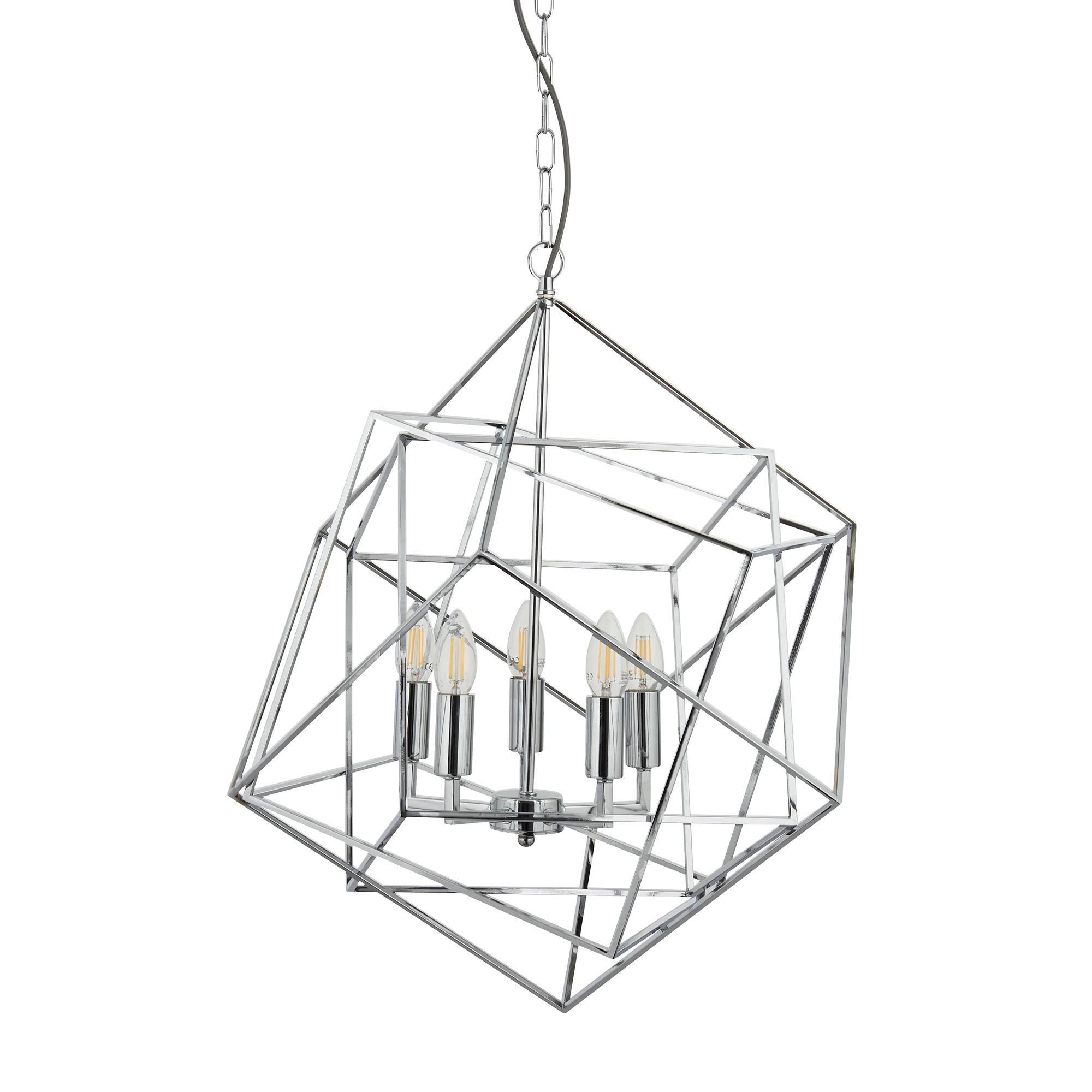 Searchlight Chaloner 5 Light Pendant, Geometric Chaloner Frame, Chrome