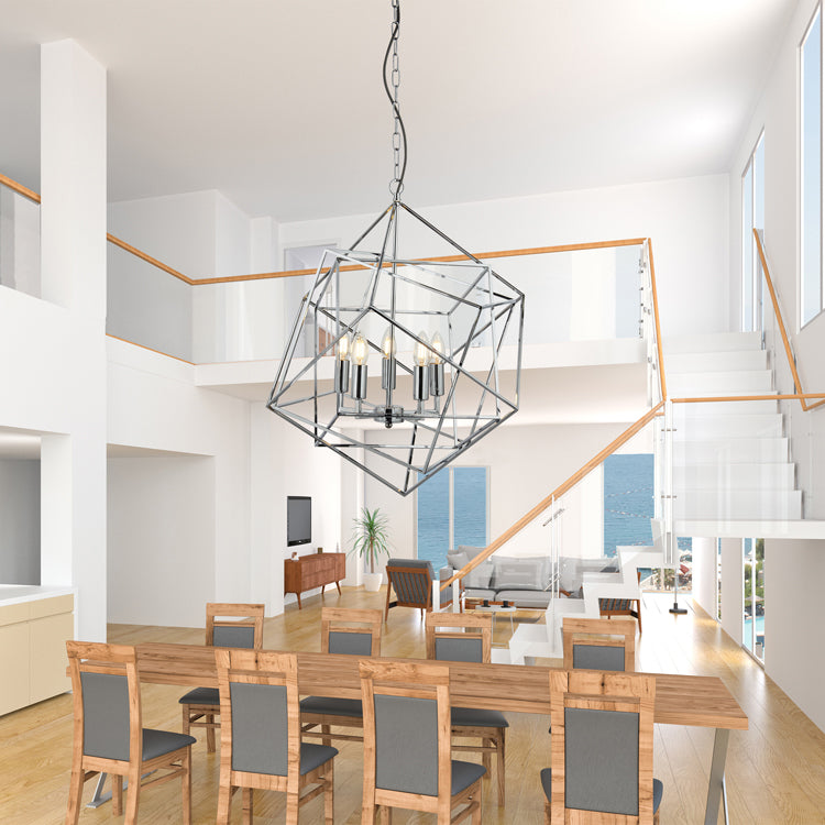Searchlight Chaloner 5 Light Pendant, Geometric Chaloner Frame, Chrome