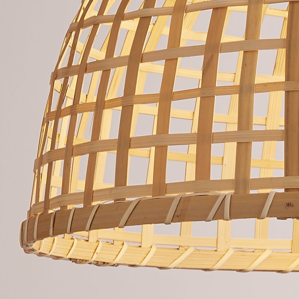 Close up of the Bali Pendant's bamboo weave, showing the crossed strip pattern in fine detail