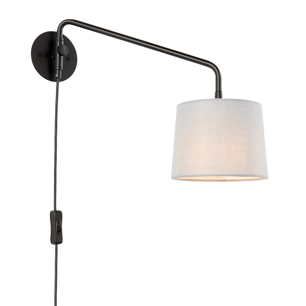 Endon Carlson Single Light Wall Light Small - Matt Black & Light Grey & Silver Fabric