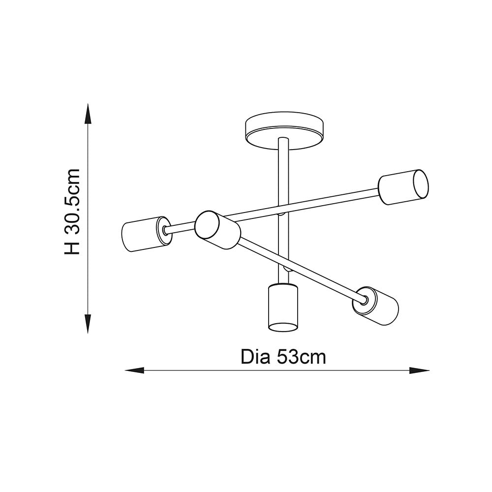 Endon Studio 5 Light Semi Flush Fitting - Matt Black