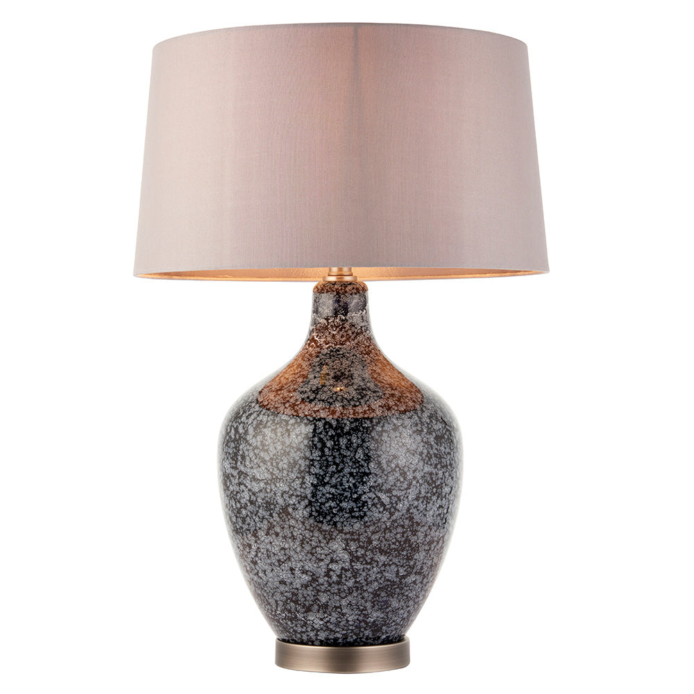 Endon Ilsa Single Light Table Lamp - Grey & Silver Black Painted Glass & Matt Nickel Plate