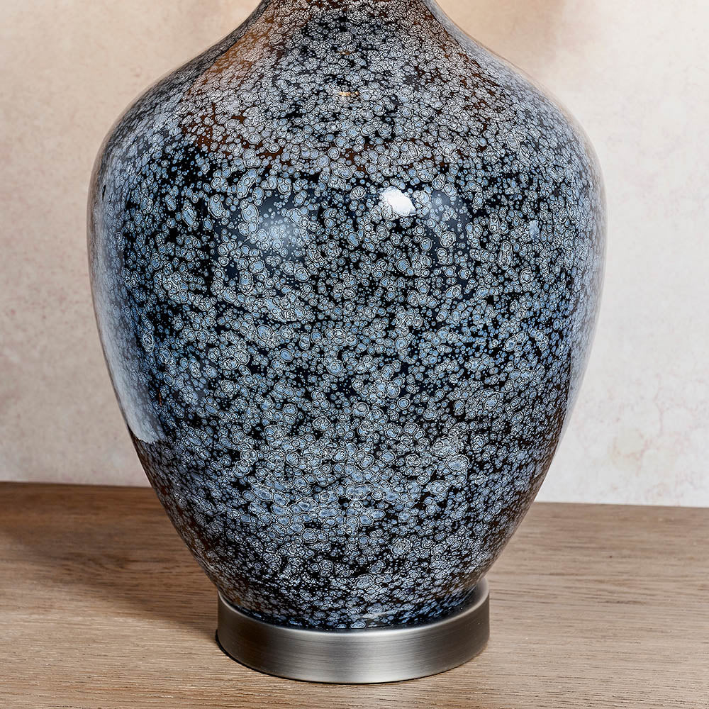 Endon Ilsa Single Light Table Lamp - Grey & Silver Black Painted Glass & Matt Nickel Plate