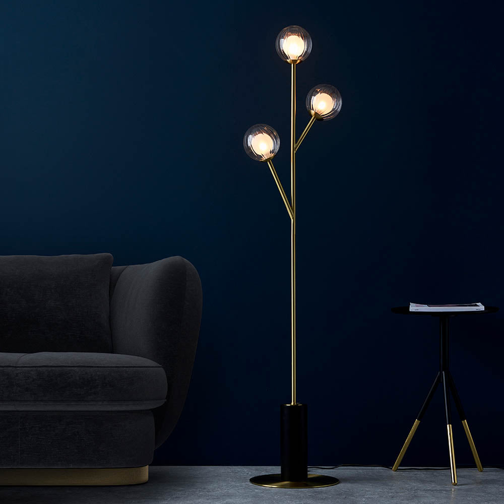 Utopia Matrix Round 3 Light Floor Lamp - Satin Brass & Glass