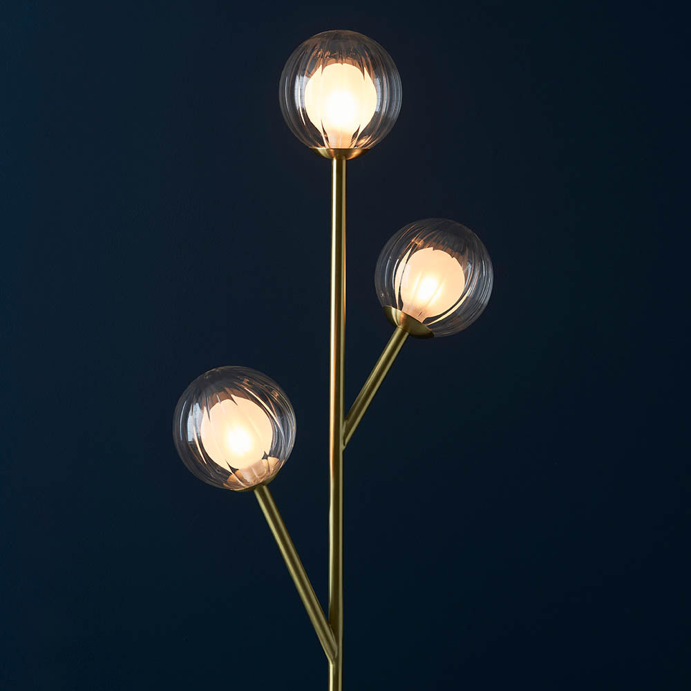 Utopia Matrix Round 3 Light Floor Lamp - Satin Brass & Glass