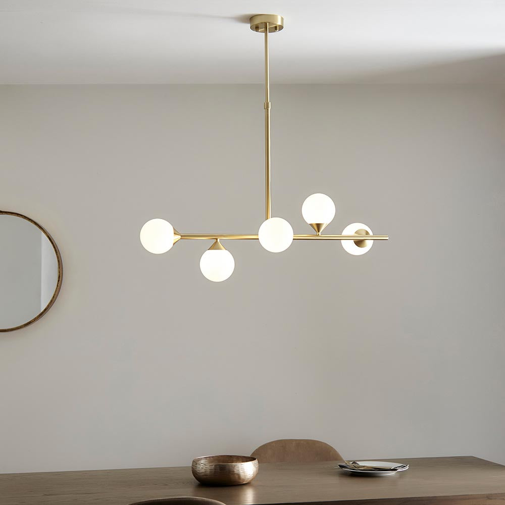 Utopia Lustre Linear Ceiling Pendant - Satin Brushed Gold & Gloss White Glass