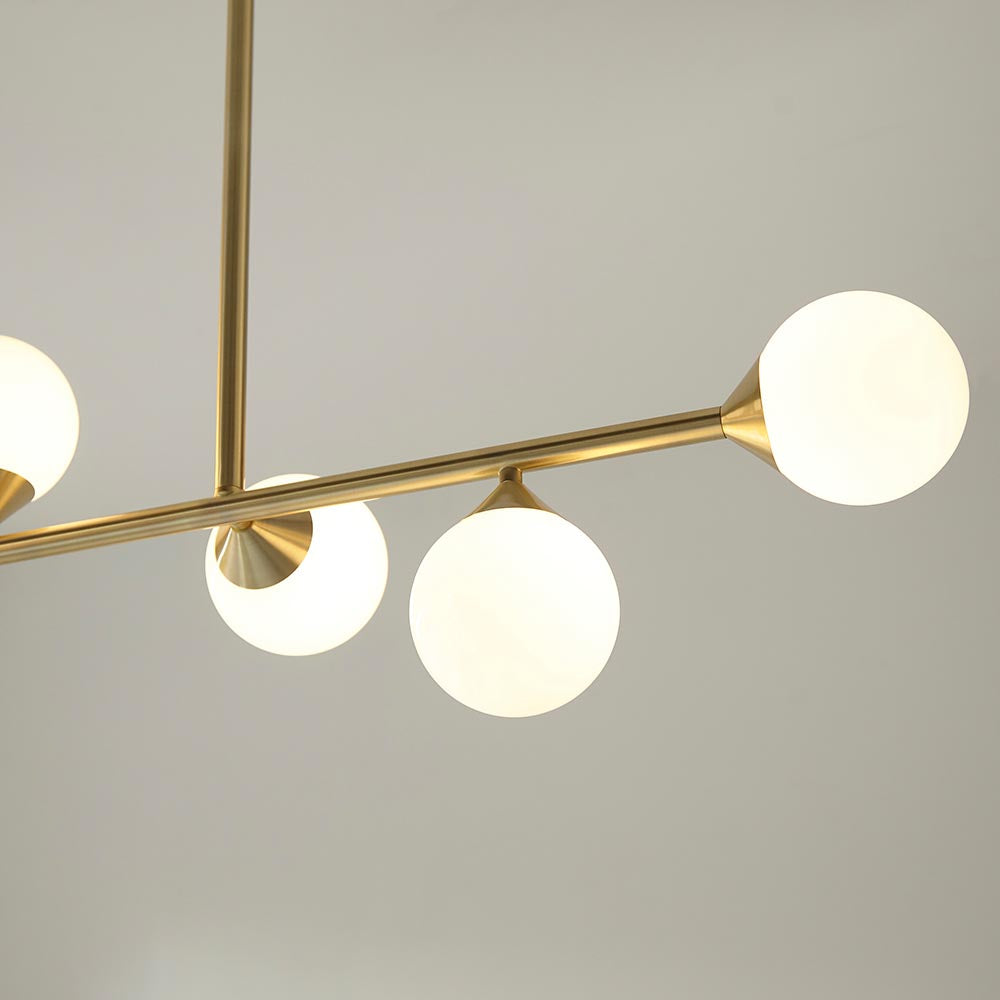 Utopia Lustre Linear Ceiling Pendant - Satin Brushed Gold & Gloss White Glass