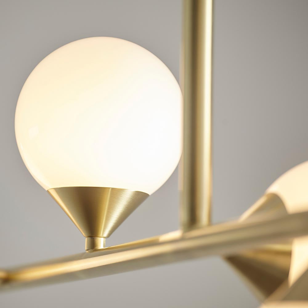 Utopia Lustre Linear Ceiling Pendant - Satin Brushed Gold & Gloss White Glass