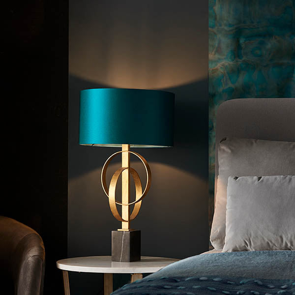 Utopia Interlink Table Lamp - Antique Gold With Teal Shade