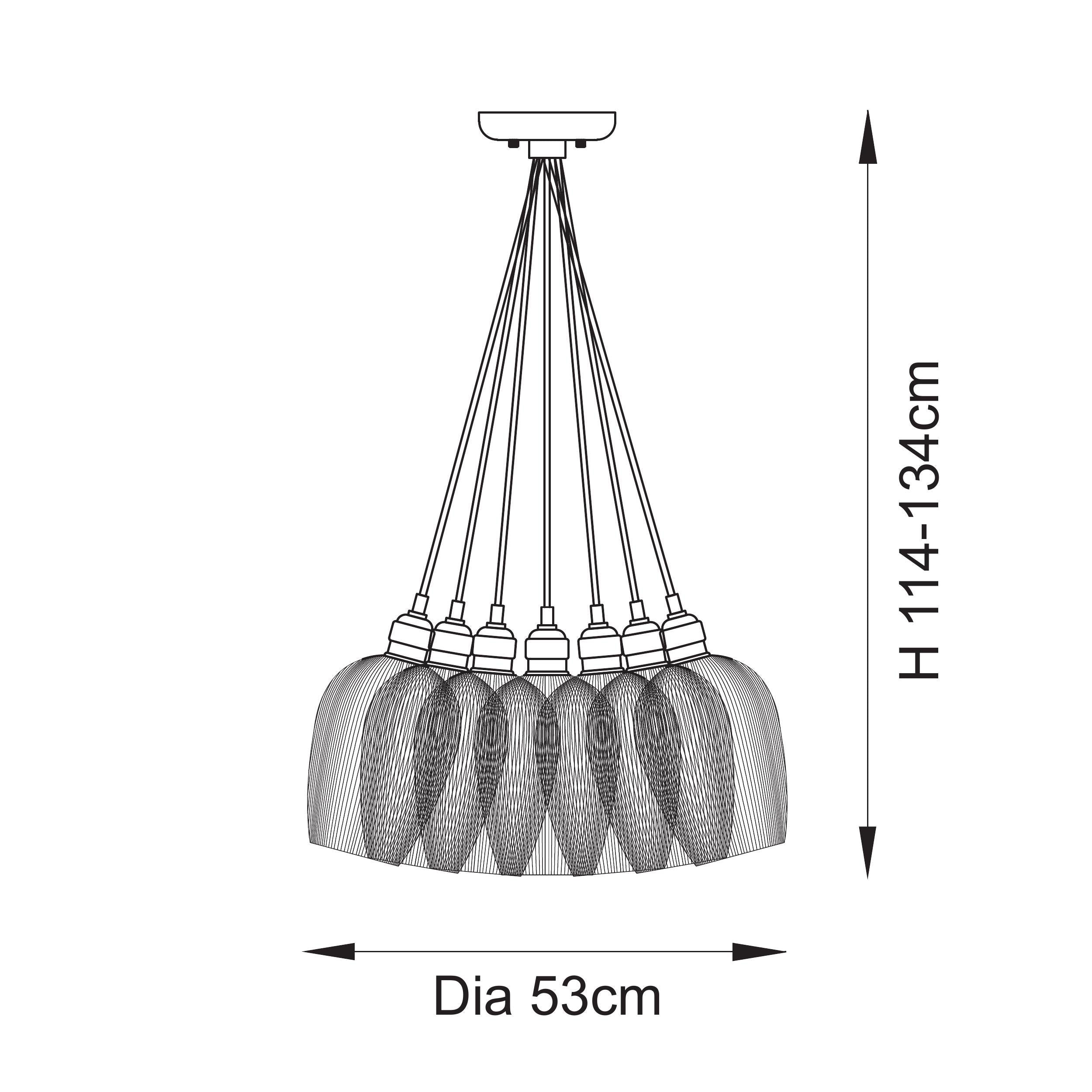 Utopia Finesse 7 Light Cluster Ceiling Pendant - Antique Brass & Clear Ribbed Glass