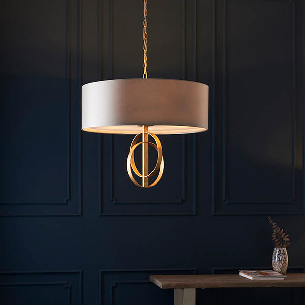 Utopia Interlink 5 Light Pendant - Antique Gold With Mink Shade - 70cm Diameter
