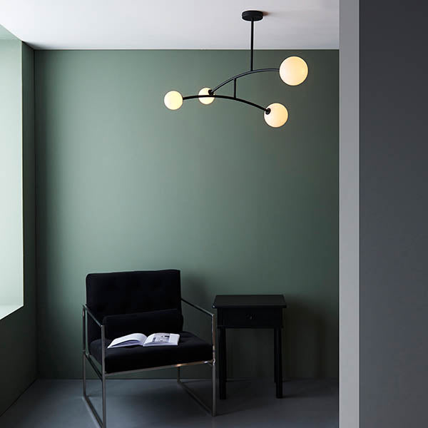 Utopia Moon 4 Light Semi Flush Pendant - Matt Black - 90cm Diameter