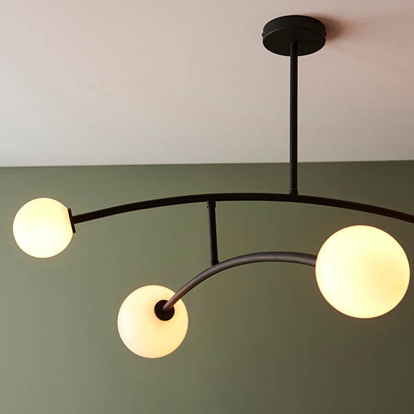 Utopia Moon 4 Light Semi Flush Pendant - Matt Black - 90cm Diameter