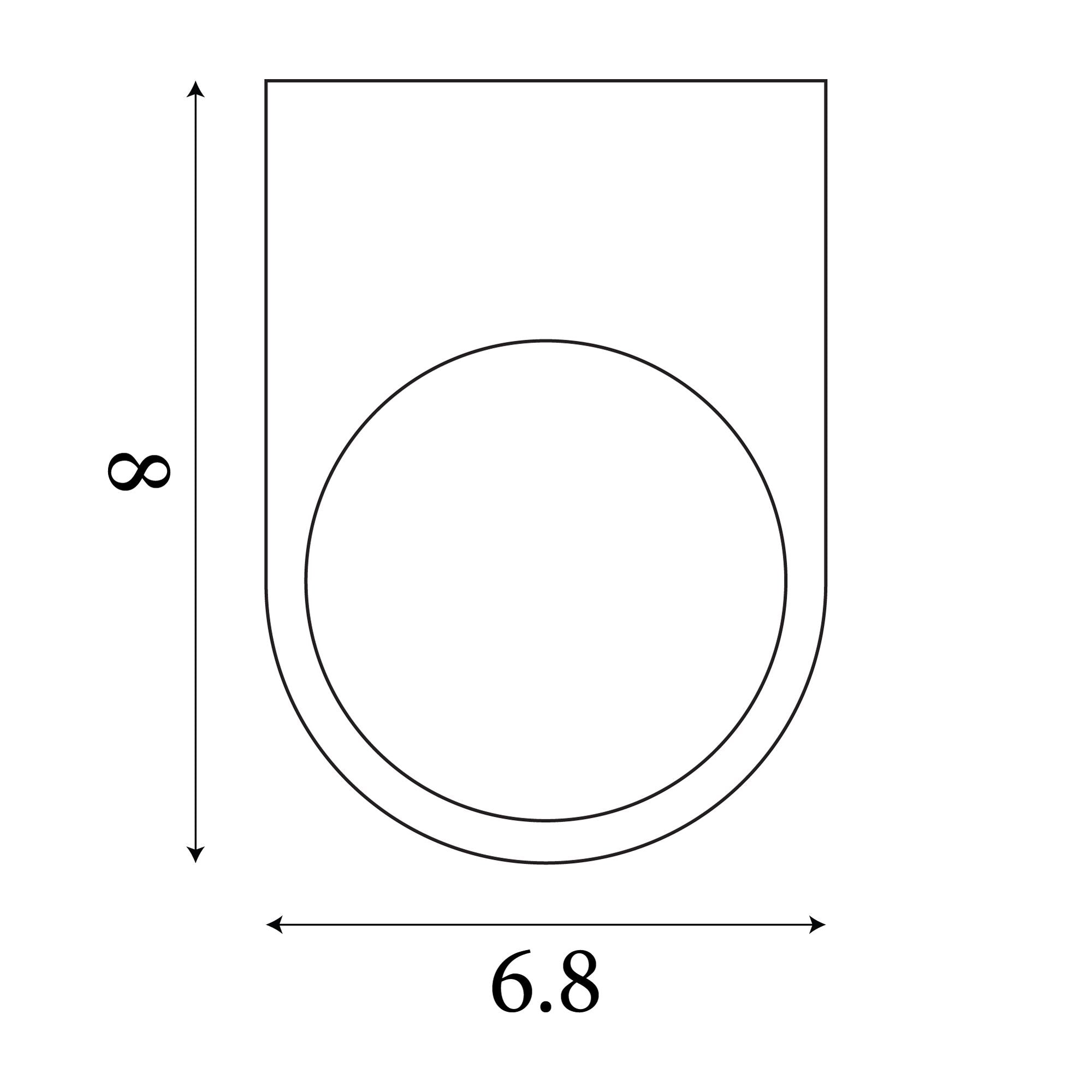 Technical drawing of the Eiffel outdoor wall light showing 8cm height and 6.8cm width
