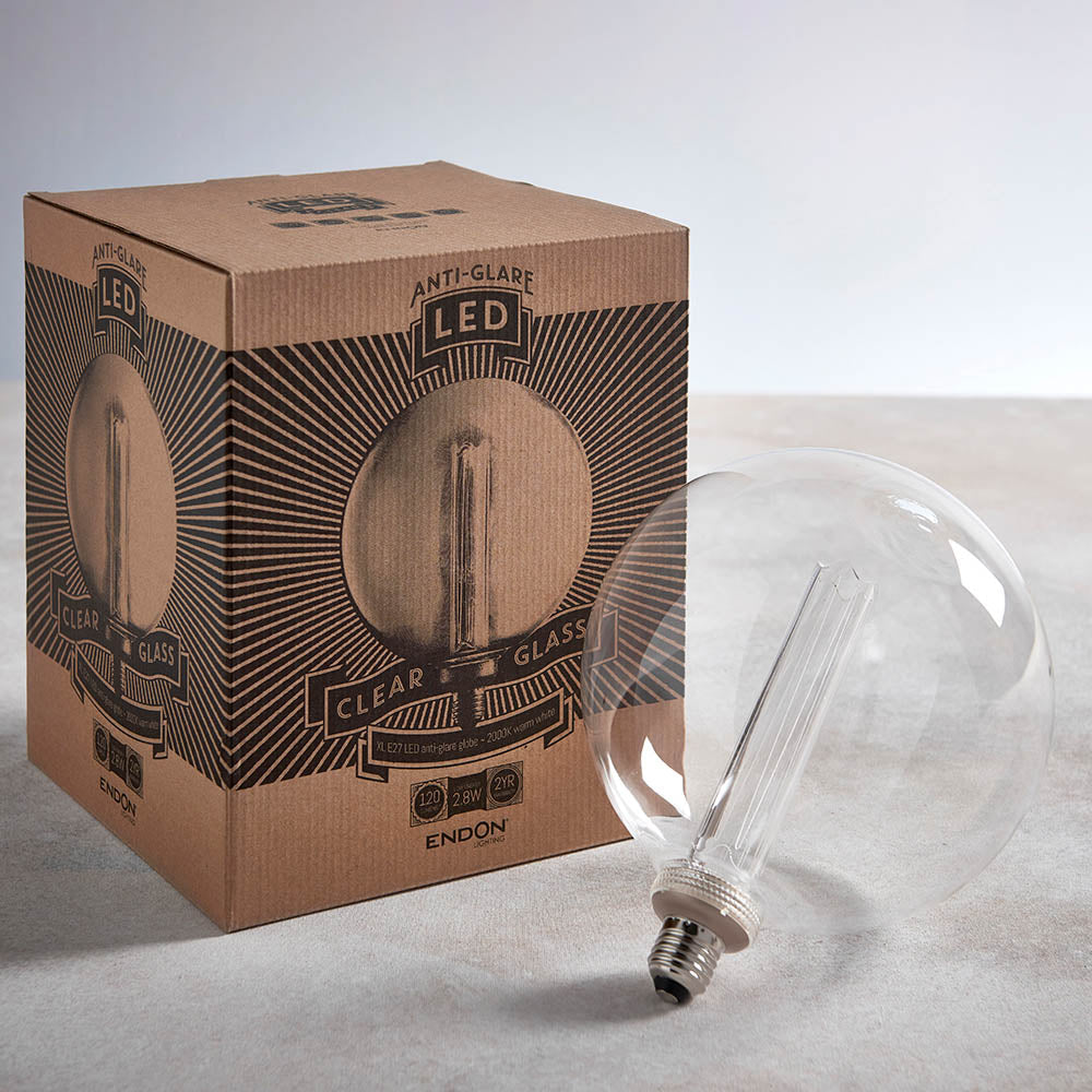 Endon Globe Single E27 LED 2.8W Bulb - 2000K - Non-Dimmable - Clear Glass