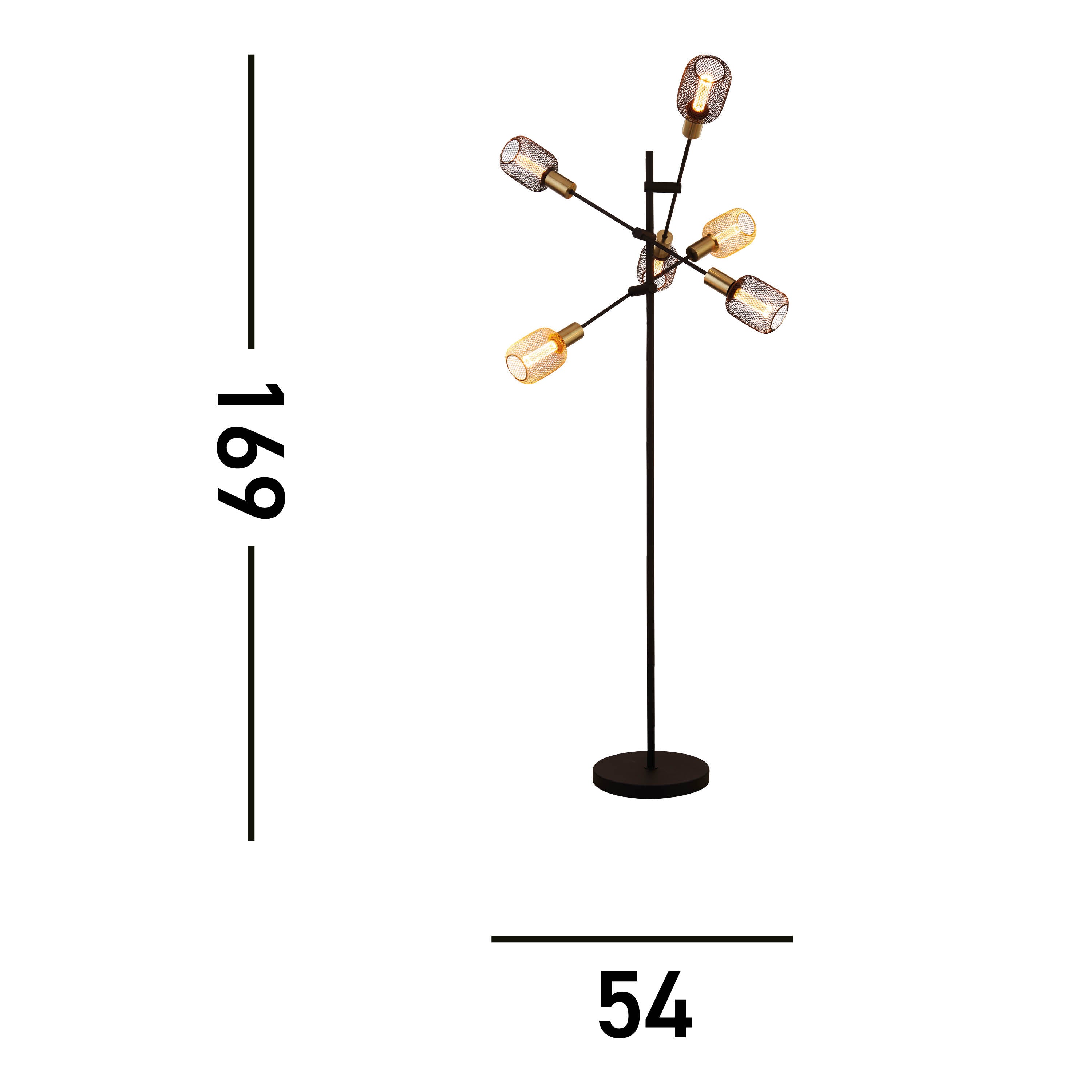 Searchlight Arctic 6 Light Floor Lamp - Black & Satin Brass