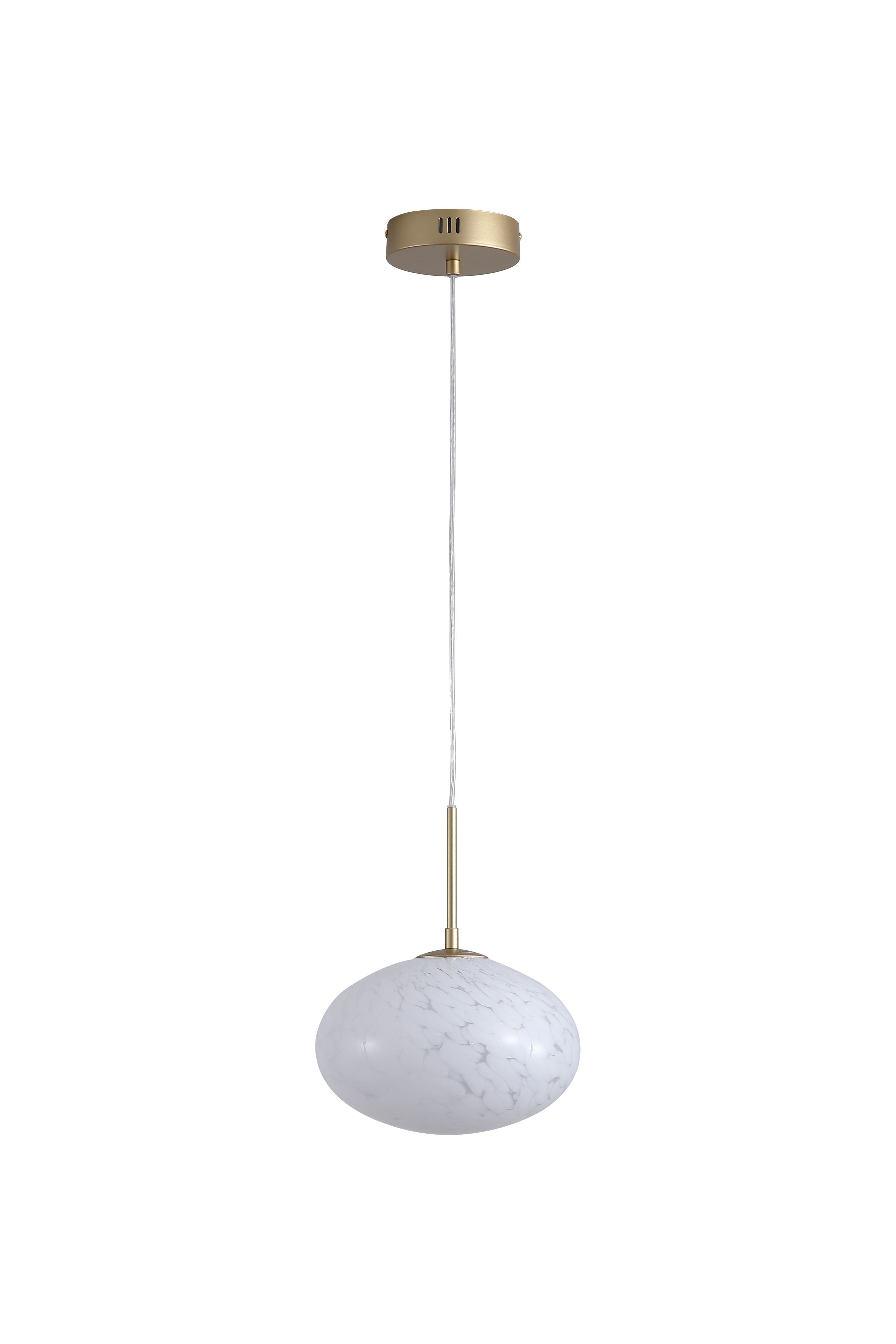 Searchlight Confetti LED Pendant in gold with confetti glass, full length studio shot on a white background - view 2