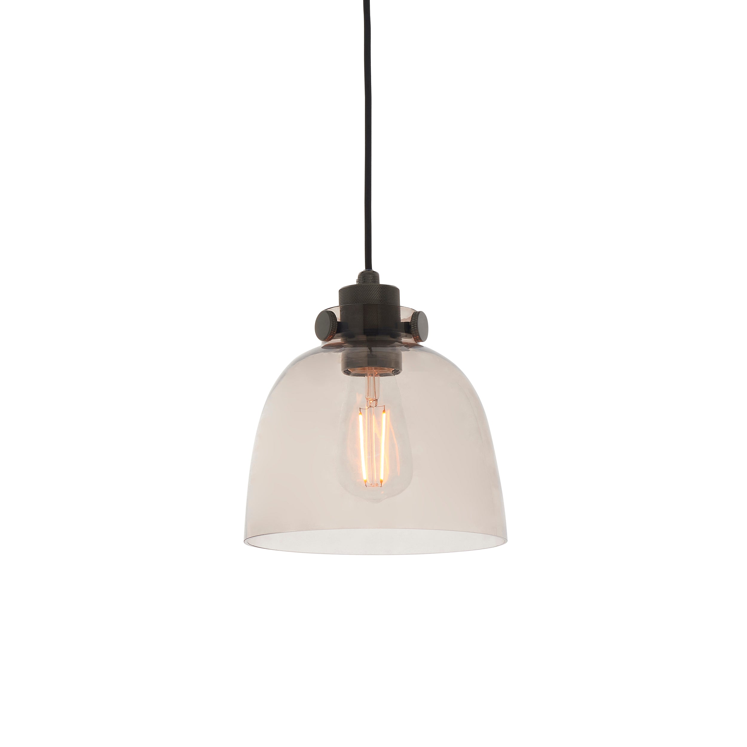 Endon Metallic Single Pendant - Black Chrome With Smoked Grey Tinted Glass