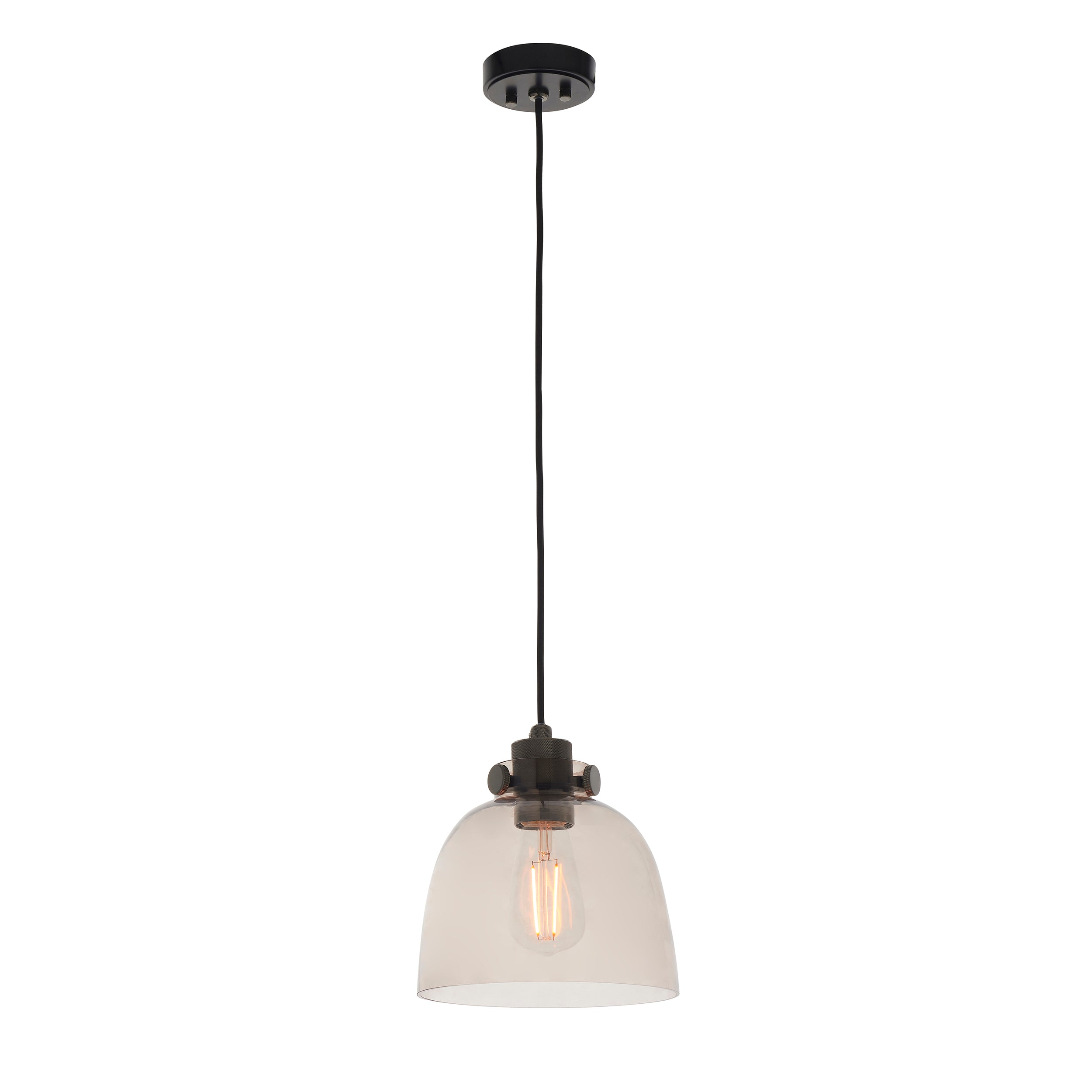 Endon Metallic Single Pendant - Black Chrome With Smoked Grey Tinted Glass