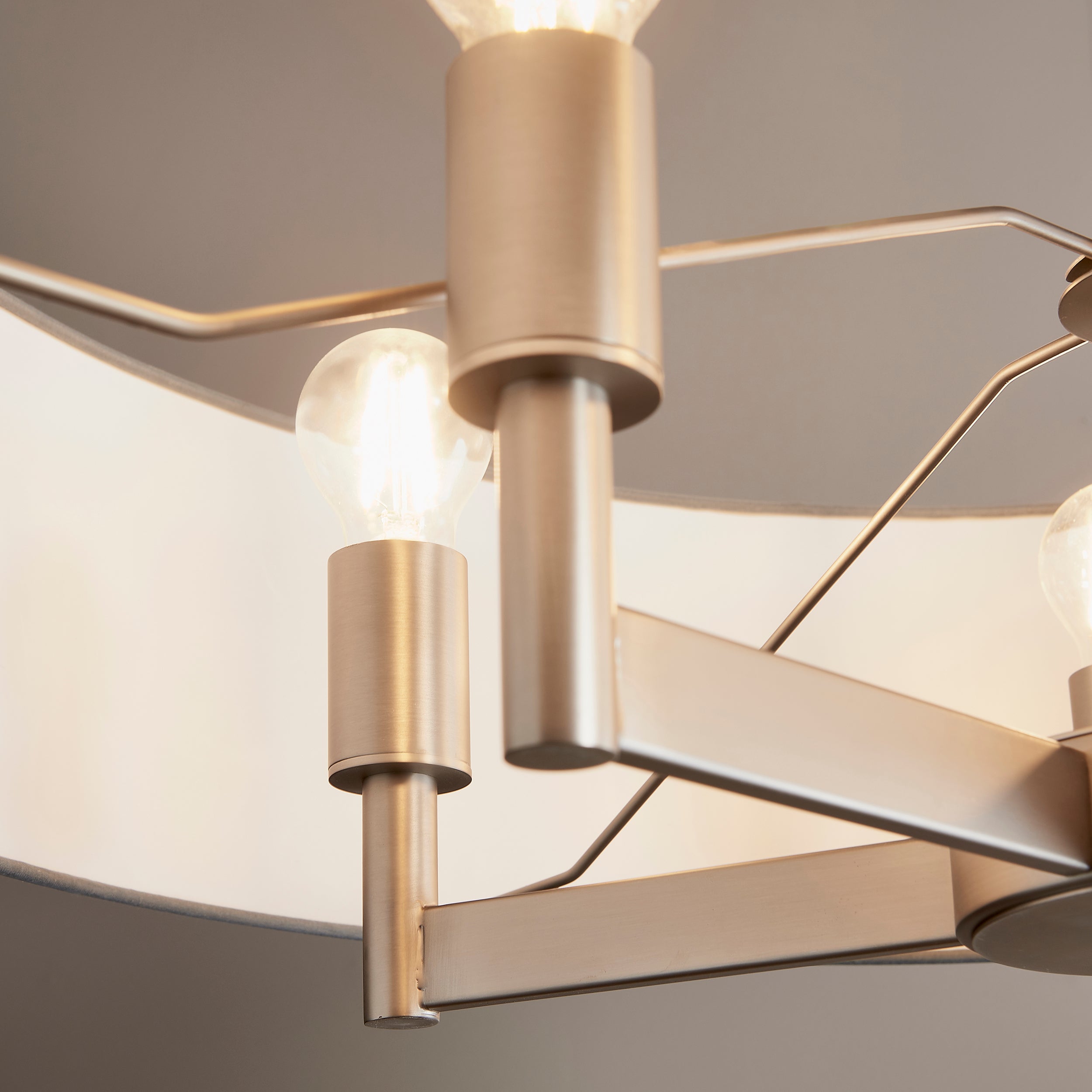 Endon Grande 5 Light Pendant Chandelier - Matt Nickel And Grey Shade - 80cm Diameter