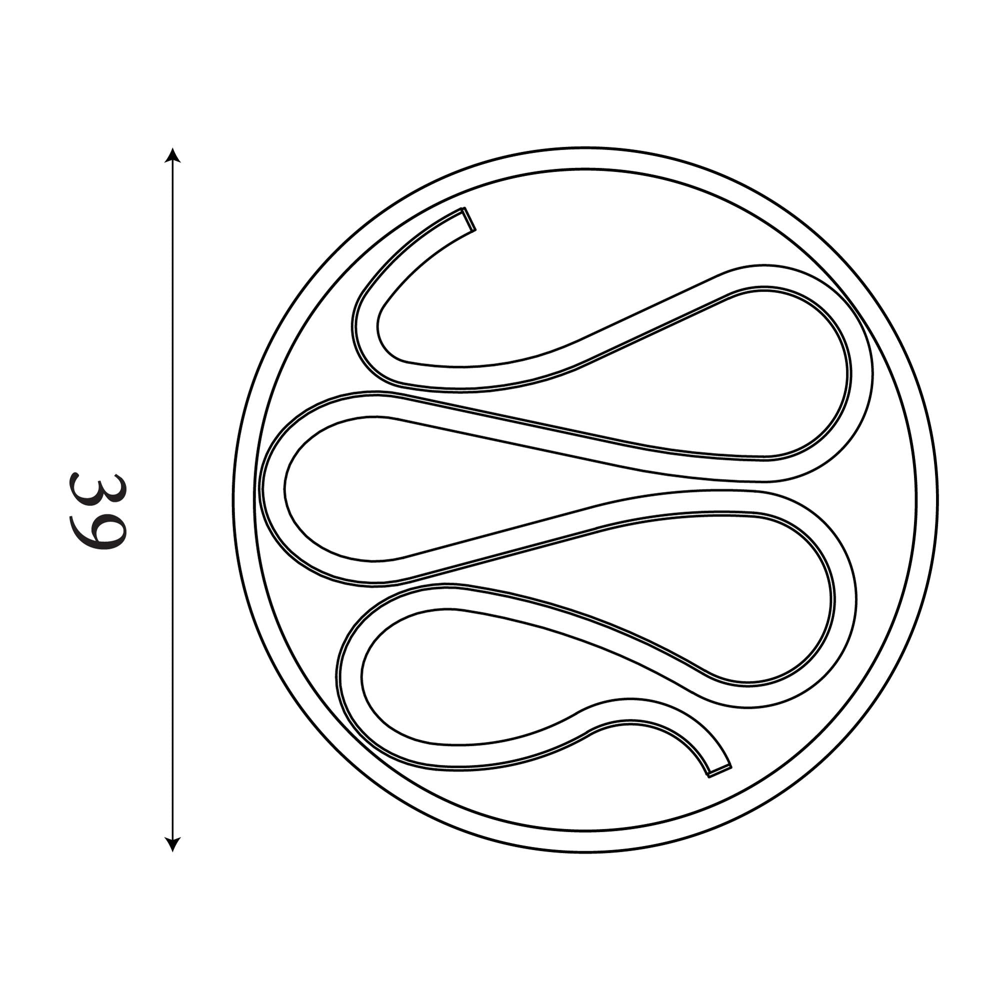 Technical line drawing of the Zendisc LED flush light showing a diameter of 39cm