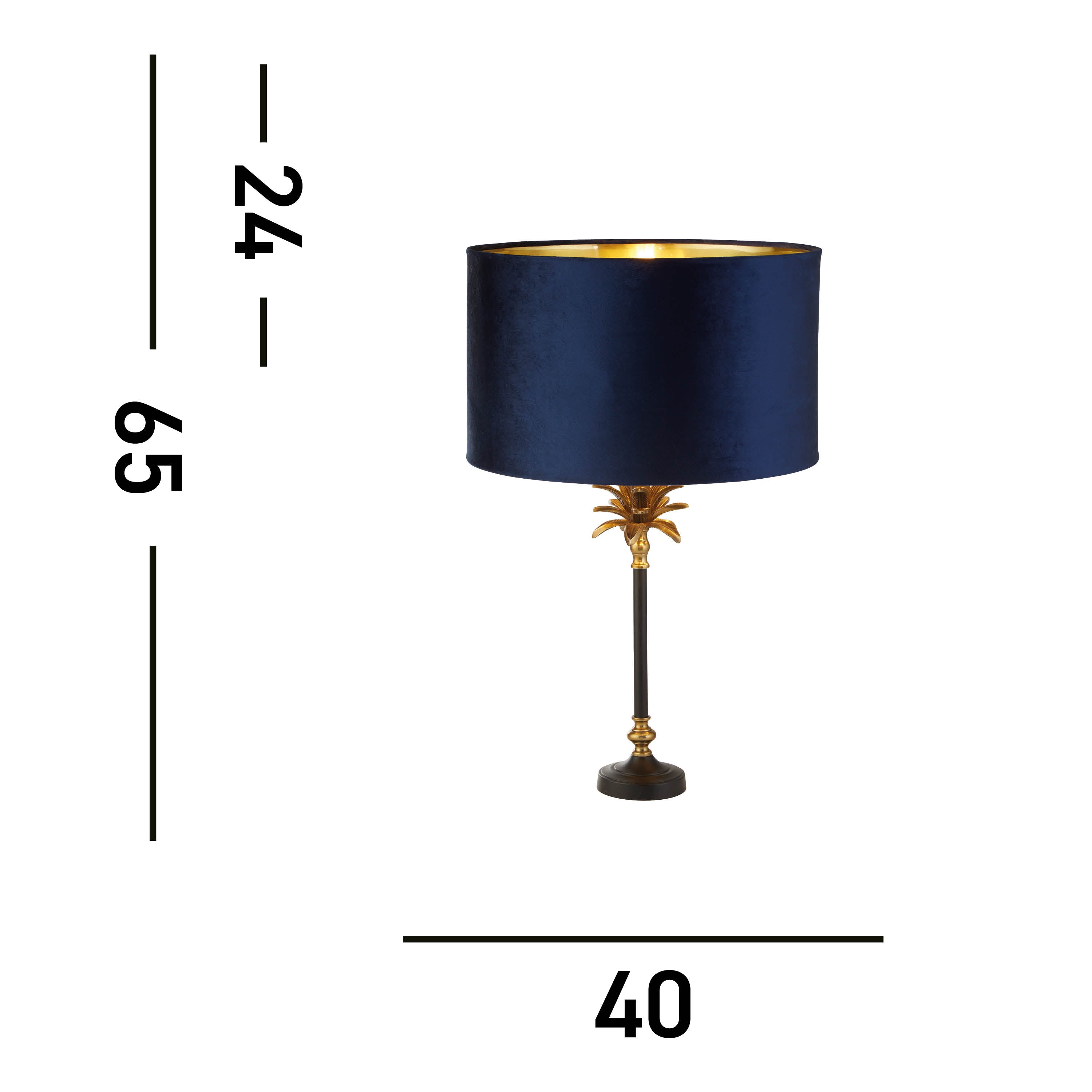 Searchlight Paisley Table Lamp - Black, Antique Brass & Navy Velvet Shade