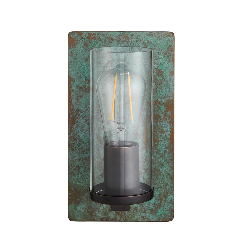 Utopia Swirl Single Wall Light - Verdigris Bronze Plate & Clear Glass