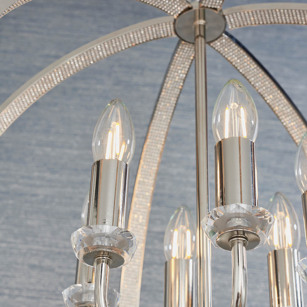 Endon Ritz 6 Light Pendant - Bright Nickel Plate & Clear Faceted Acrylic