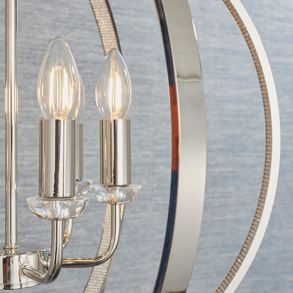 Endon Ritz 6 Light Pendant - Bright Nickel Plate & Clear Faceted Acrylic