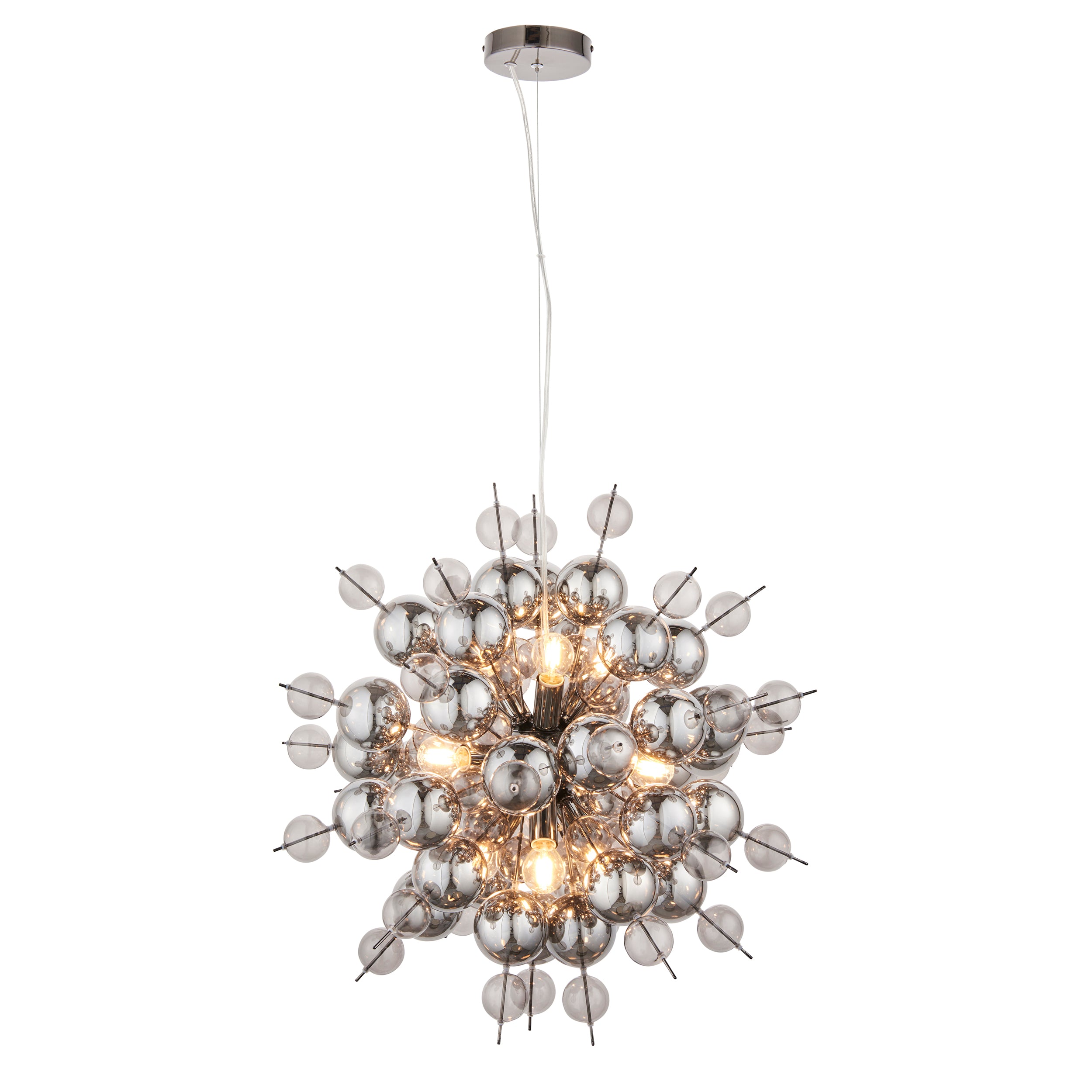 Endon Bubble 9 Light Pendant Chandelier - Black Chrome With Smoked Mirror And Tinted Glass - 63cm Diameter