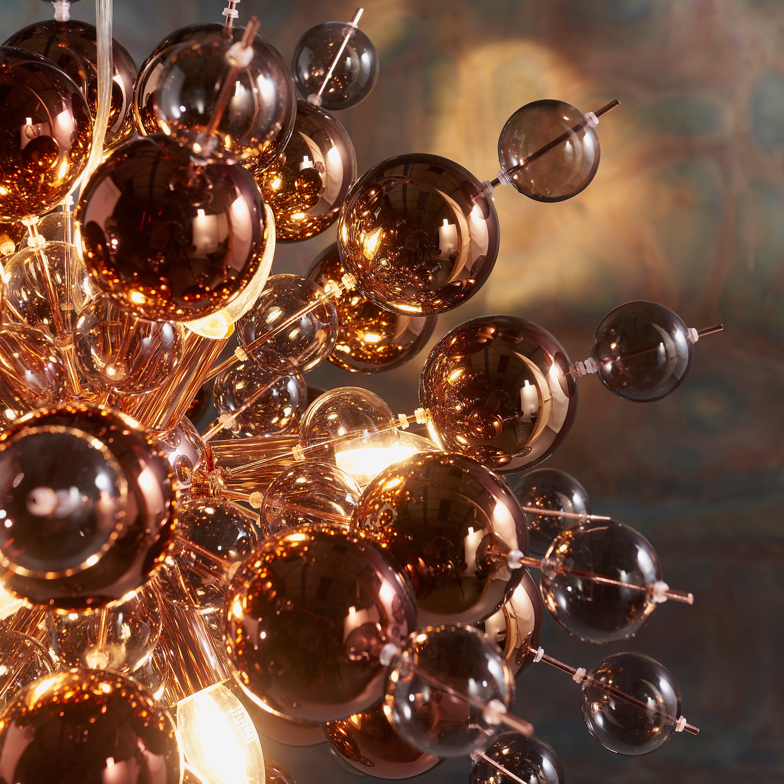 Endon Bubble 9 Light Pendant Chandelier - Copper With Copper Mirror And Tinted Glass - 63cm Diameter