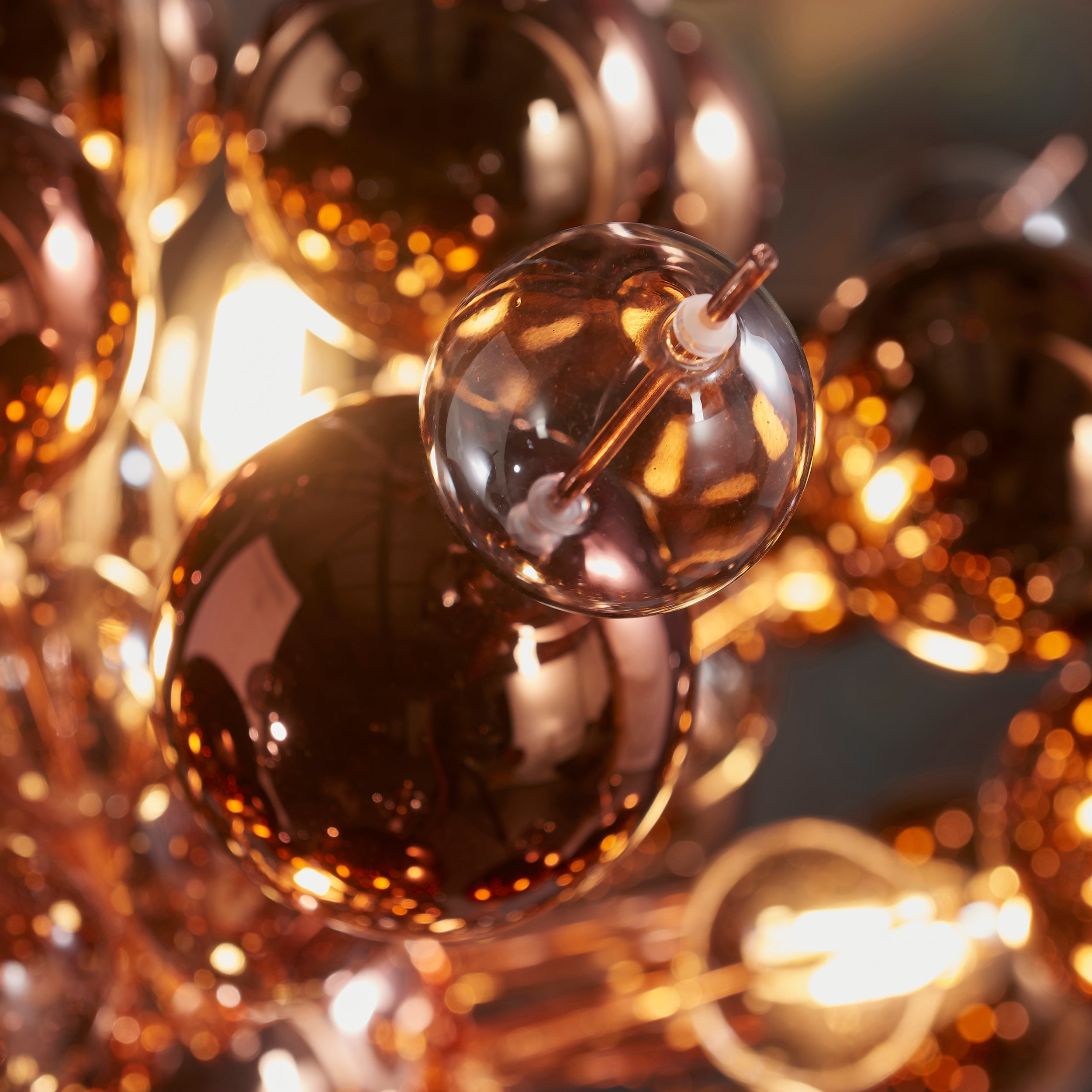 Endon Bubble 9 Light Pendant Chandelier - Copper With Copper Mirror And Tinted Glass - 63cm Diameter
