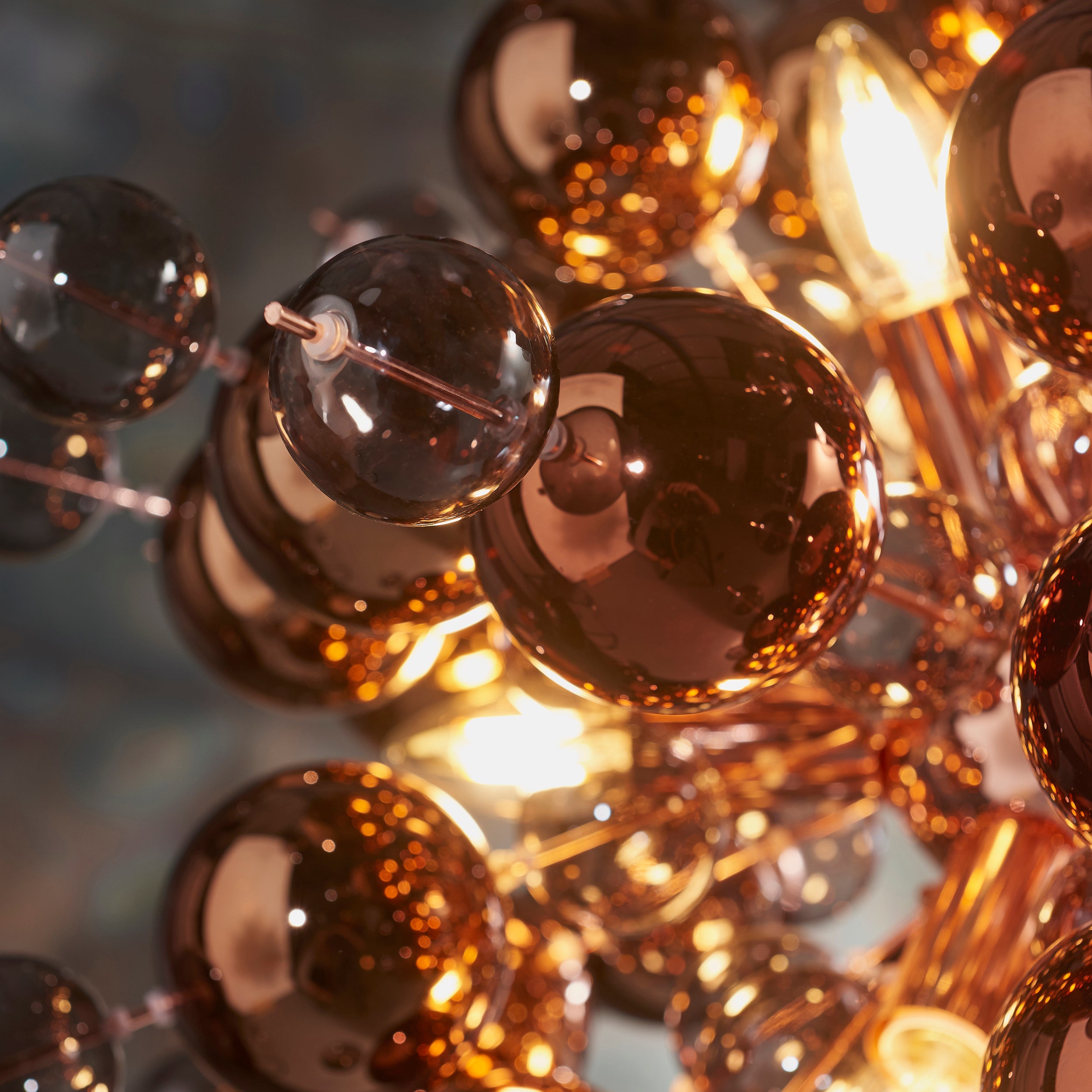 Endon Bubble 9 Light Pendant Chandelier - Copper With Copper Mirror And Tinted Glass - 63cm Diameter