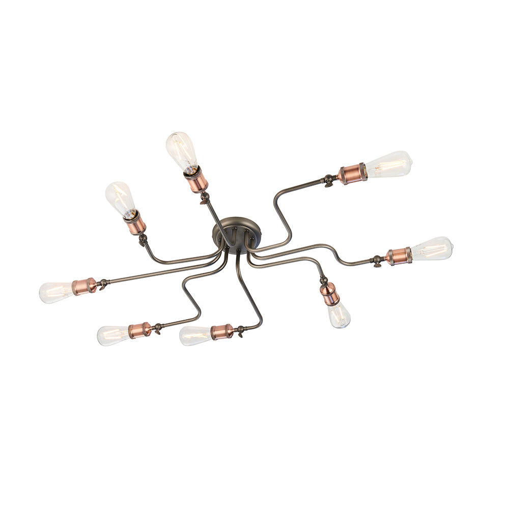 Endon Hal 8 Light Semi Flush Fitting - Aged Copper & Aged Pewter Plate