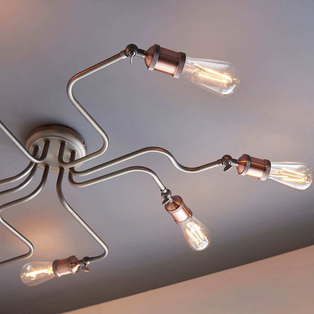 Endon Hal 8 Light Semi Flush Fitting - Aged Copper & Aged Pewter Plate