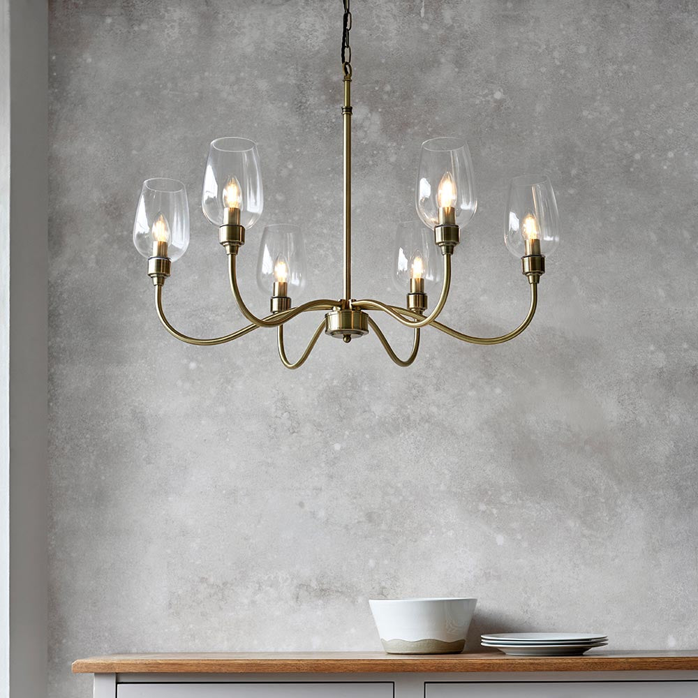 Utopia Walton 6 Light Pendant - Antique Brass Plate & Clear Glass