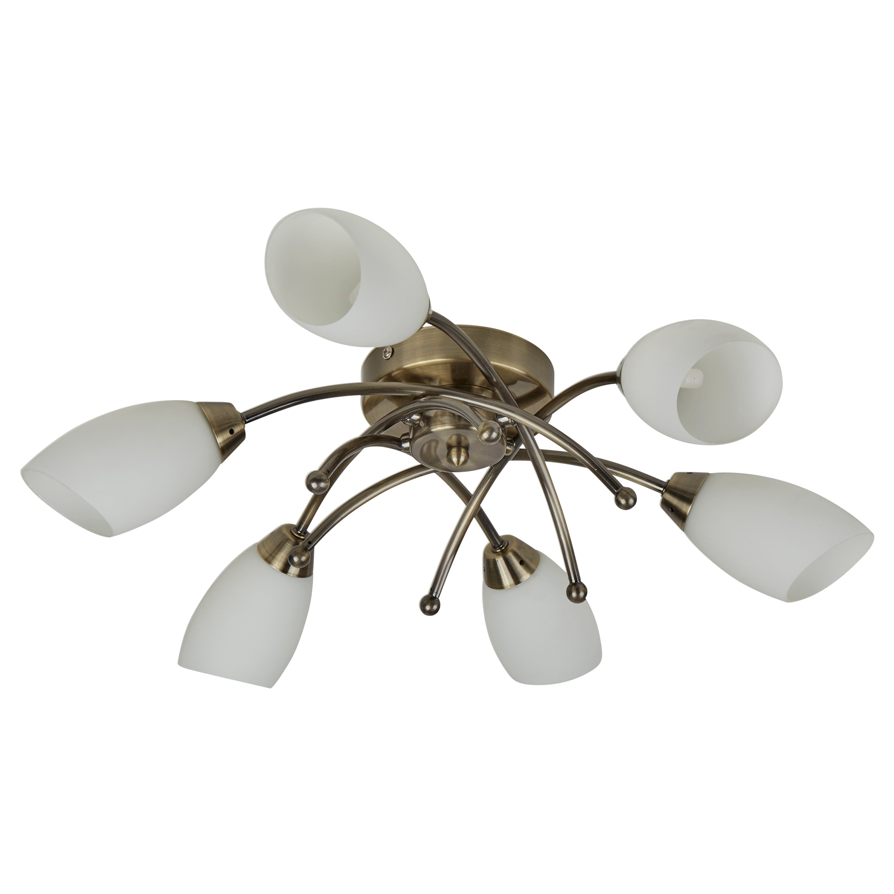 Searchlight Oakfield 6 Light Antique Brass Flush With Opal Glass