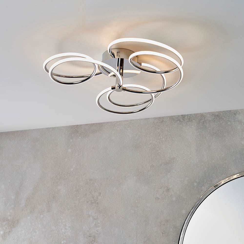 Endon Eterne 3 Light Semi Flush Fitting - Chrome Plate & White Silicone