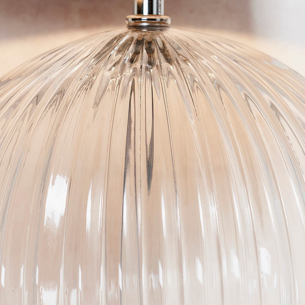Endon Jemma Single Light Table Lamp Base - Clear Ribbed Glass & Satin Nickel Plate - Base Only
