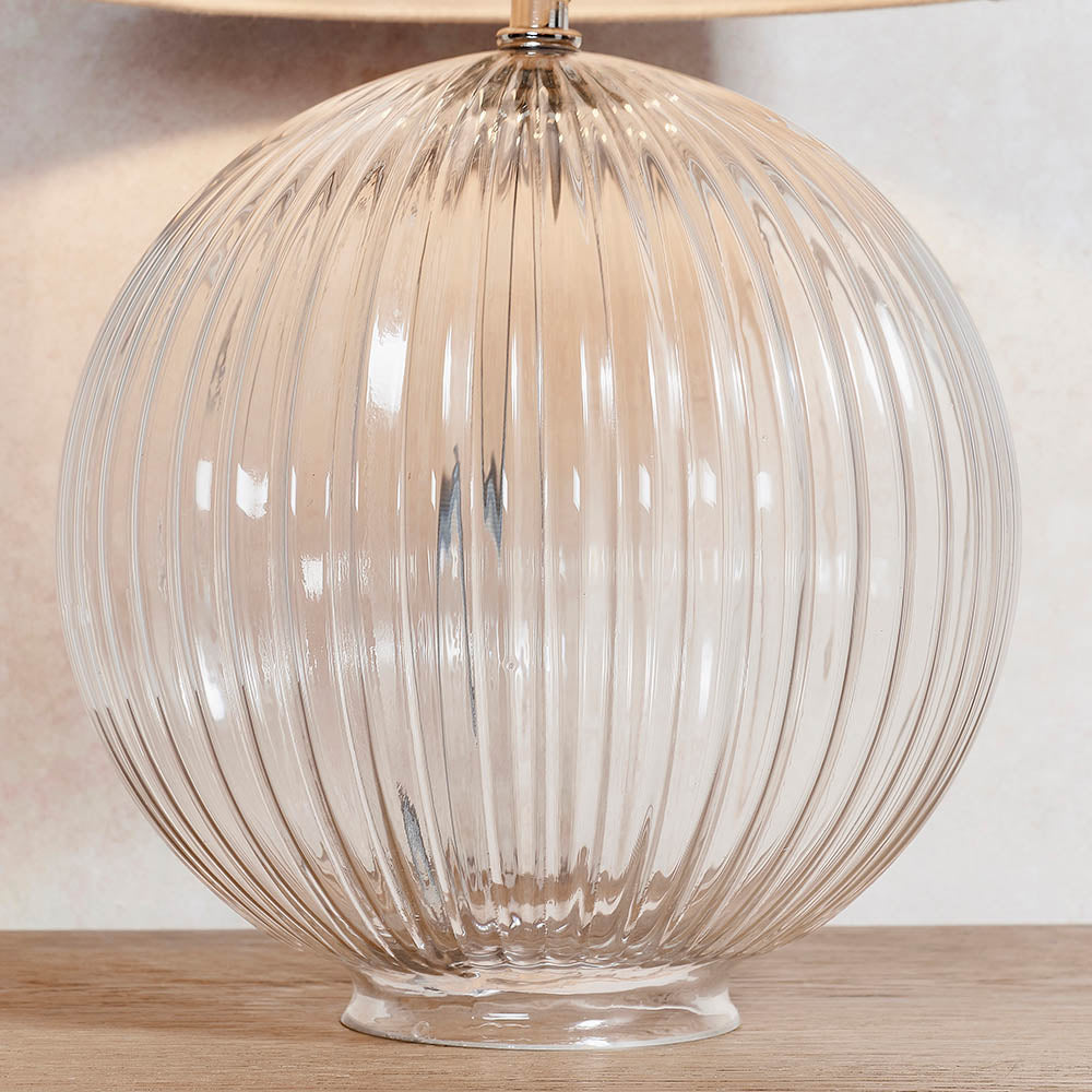 Endon Jemma Single Light Table Lamp Base - Clear Ribbed Glass & Satin Nickel Plate - Base Only