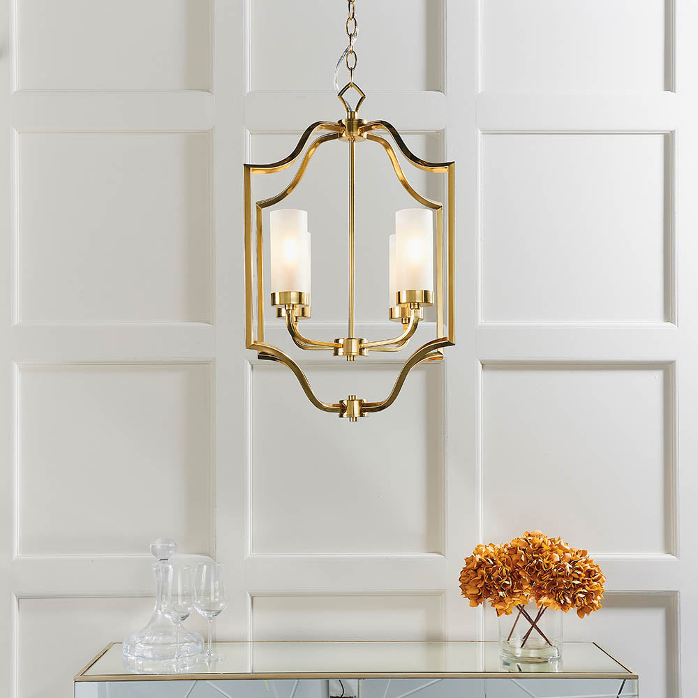 Endon Edrea 4 Light Pendant - Satin Brass Plate & Frosted Glass
