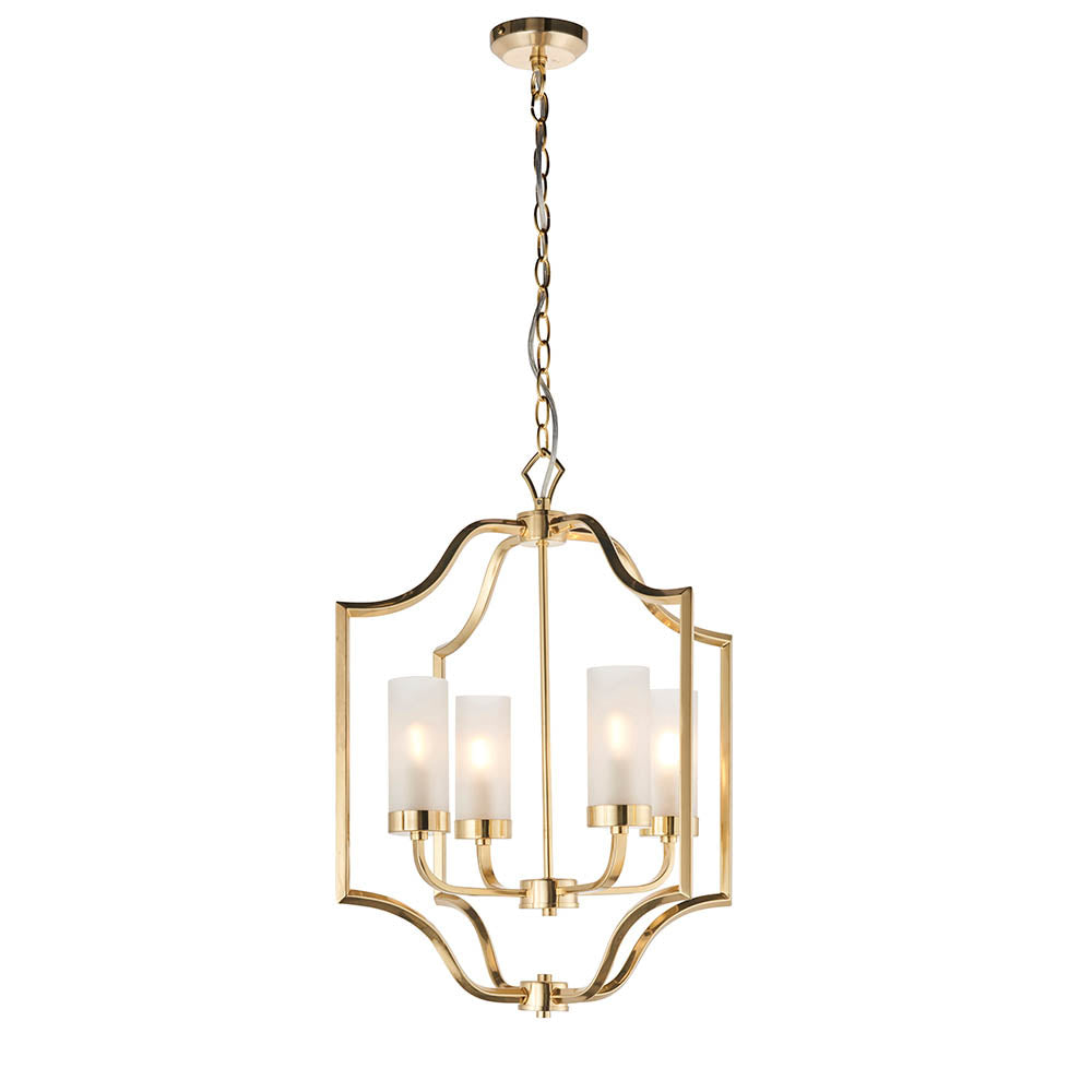 Endon Edrea 4 Light Pendant - Satin Brass Plate & Frosted Glass