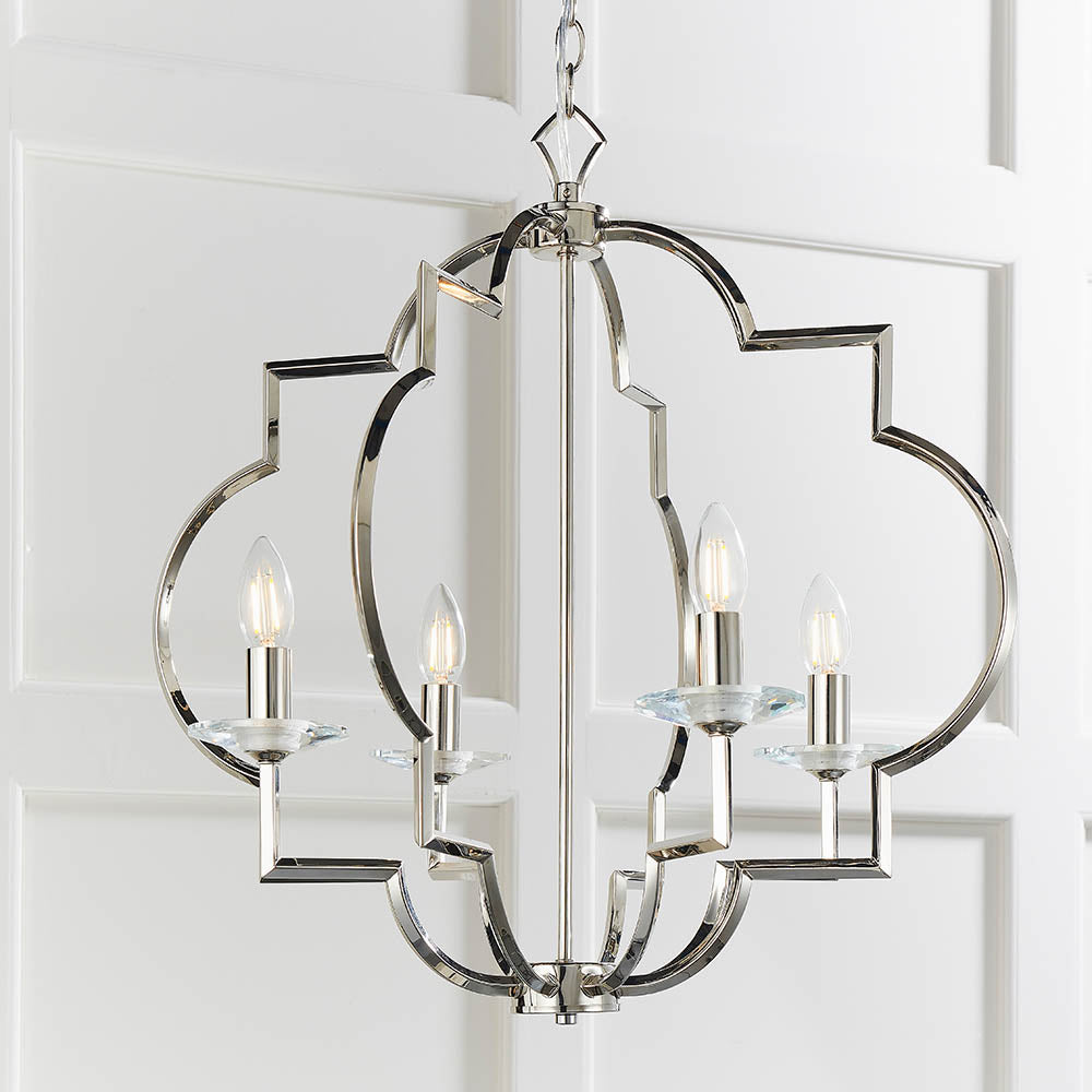 Endon Garland 4 Light Pendant - Polished Nickel Plate & Clear Crystal