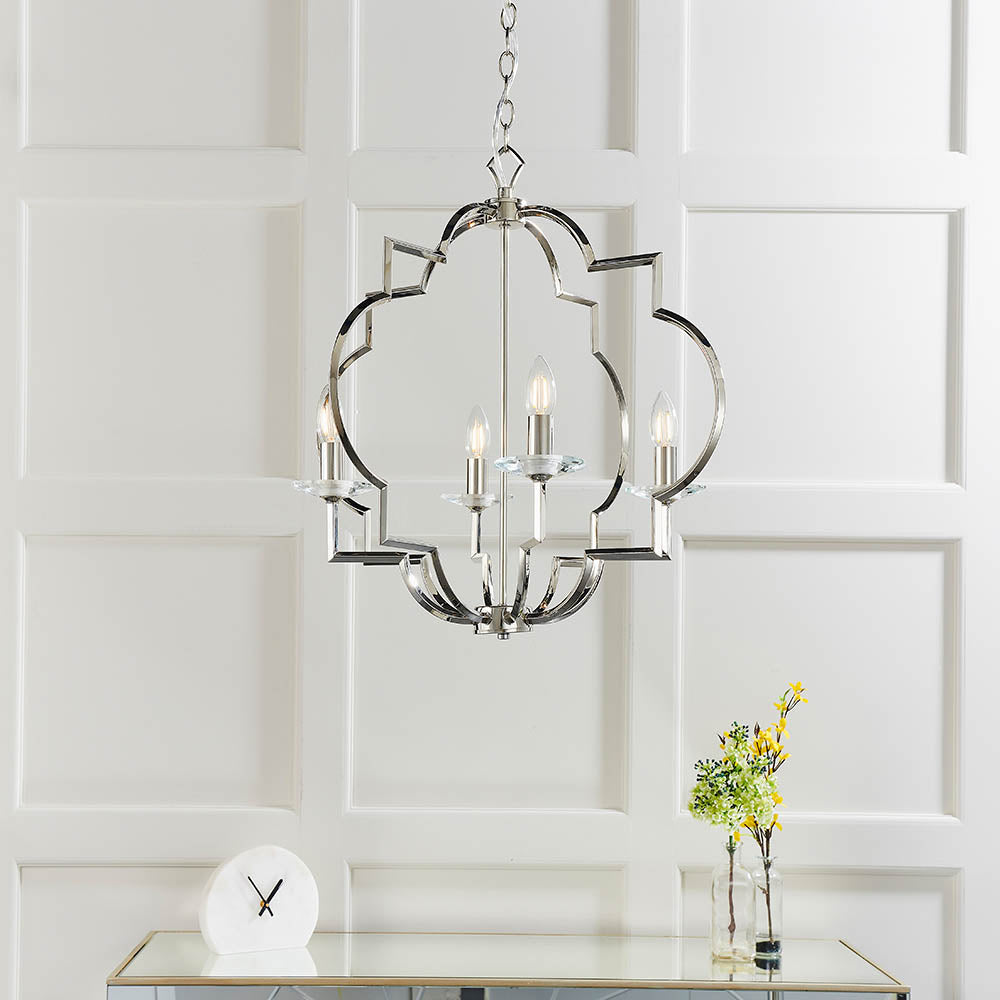 Endon Garland 4 Light Pendant - Polished Nickel Plate & Clear Crystal