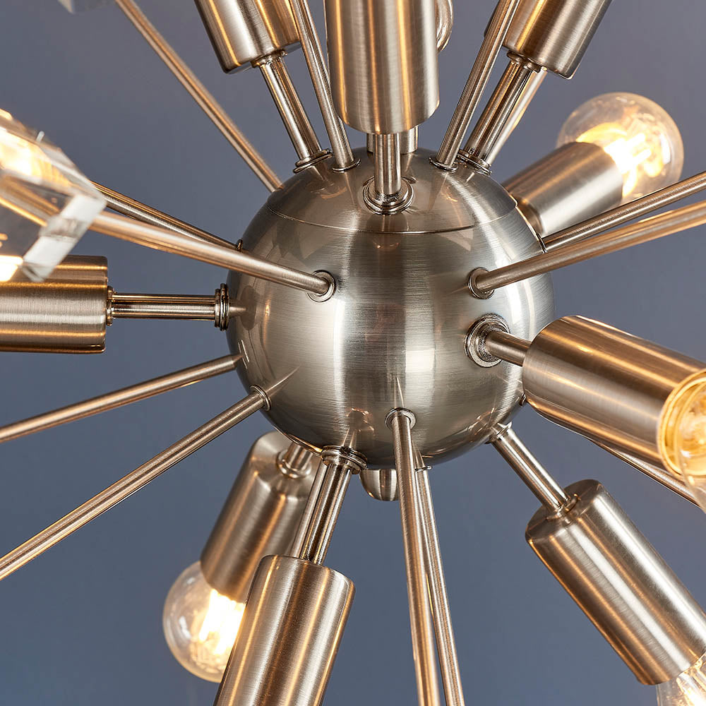 Endon Miro 9 Light Pendant - Satin Nickel Plate & Clear Crystal