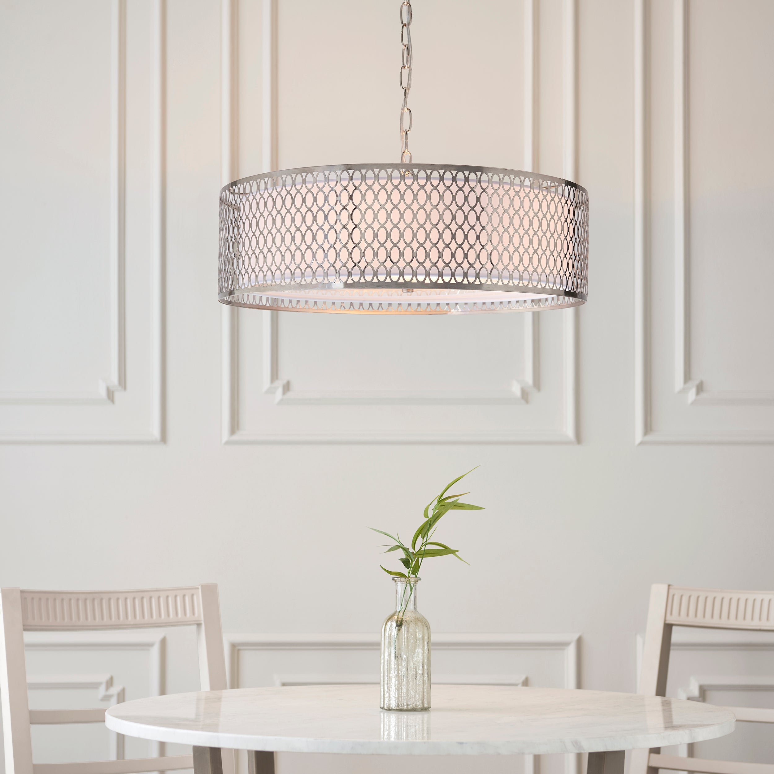 Endon Cordero 3 Light Pendant - Satin Nickel Plate & White Fabric