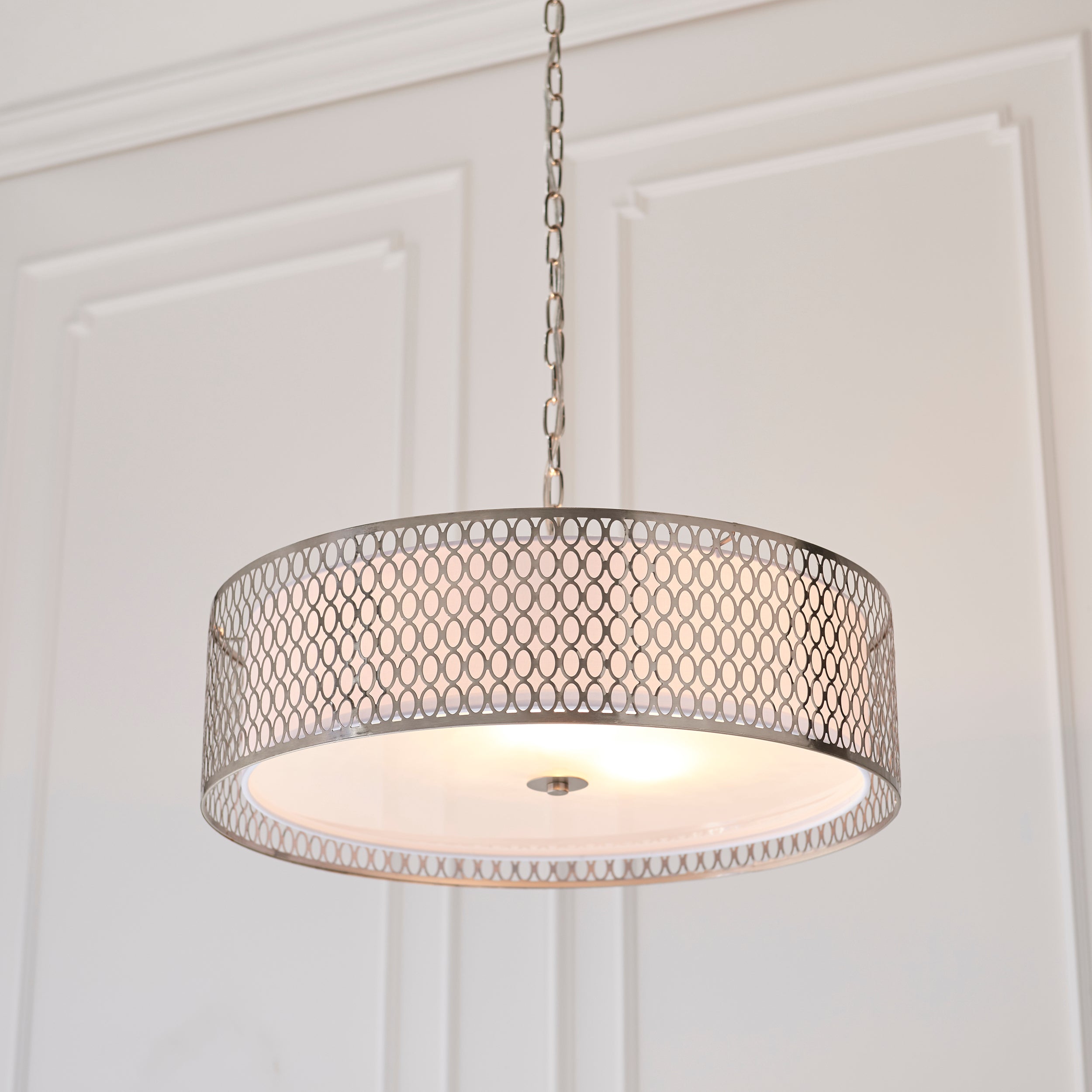 Endon Cordero 3 Light Pendant - Satin Nickel Plate & White Fabric