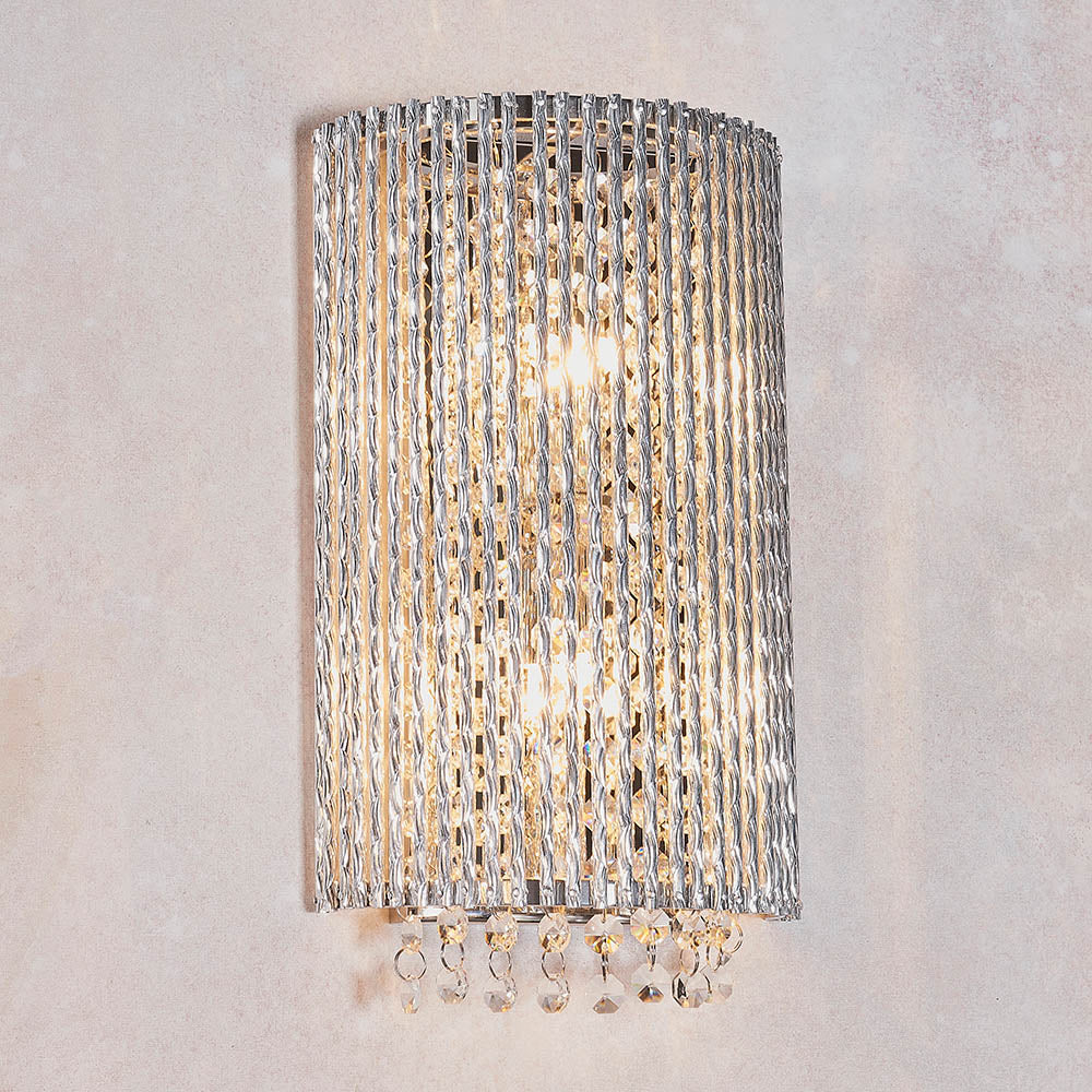 Endon Galina 2 Light Wall Light - Chrome Plate & Clear Crystal