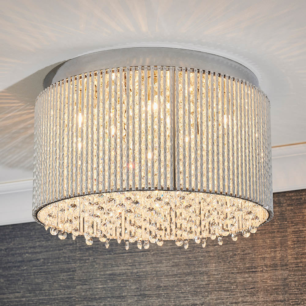 Endon Galina 10 Light Flush Fitting - Chrome Plate & Clear Crystal